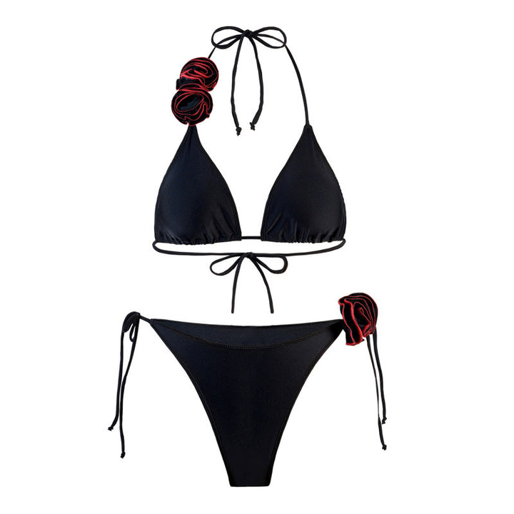 Damen Triangel-Bikini mit verspieltem Blumendesign und verstellbaren Trägern Drune