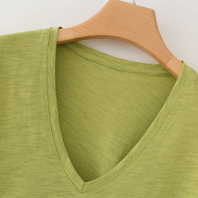 Damen lässiges T-Shirt mit V-Ausschnitt und luftiger Passform Drune