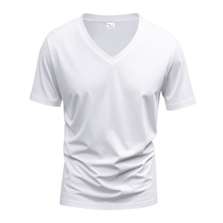 Herren nan V-Ausschnitt-T-Shirt aus Stretchbaumwolle mit ergonomischem Schulterschnitt und flachem Saum Drune