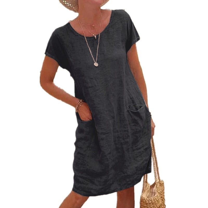 Damen lässiges Leinenkleid mit praktischen Taschen und lockerer Schnittführung Drune