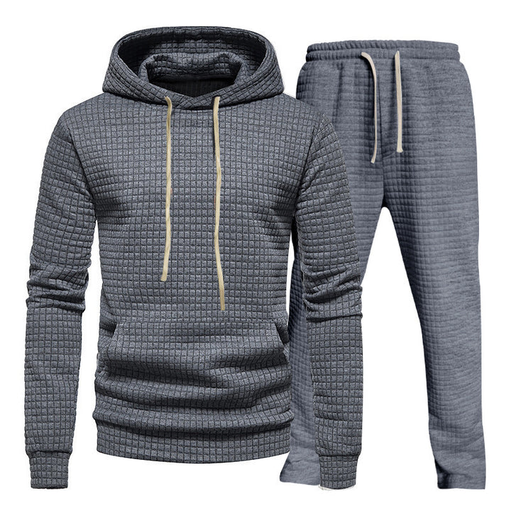 Herren lässiges Freizeit-Hoodie-Set mit strukturierter Oberfläche und elastischem Bund Drune