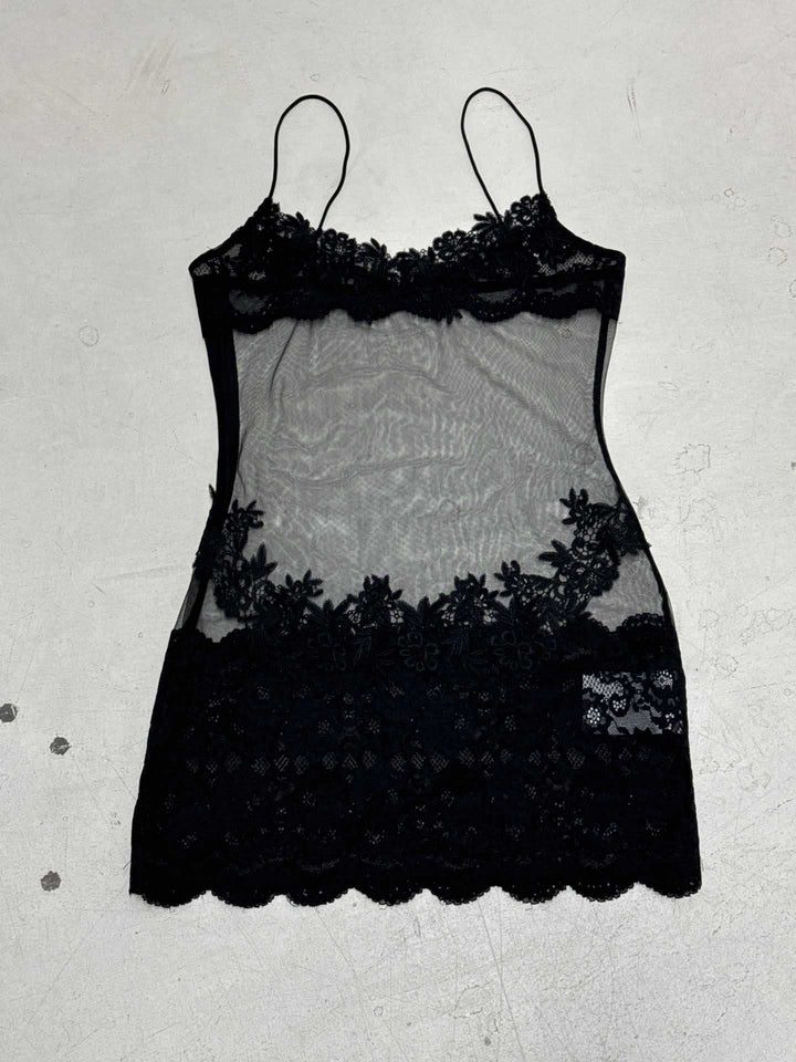 Damen Elegantes transparentes Spitzen-Nachtkleid mit verführerischen Akzenten Drune