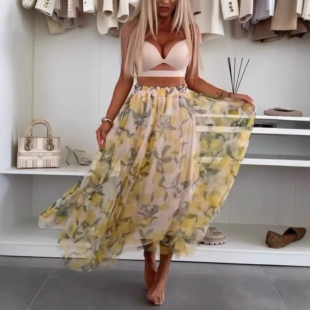 Damen Maxirock mit floralen Lagen und transparentem Design Drune
