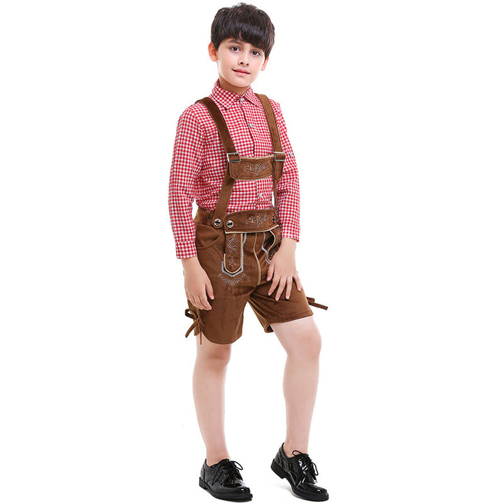 Unisex nan traditionelle Kinderlederhose mit verstellbaren Trägern und feiner Stickerei Drune