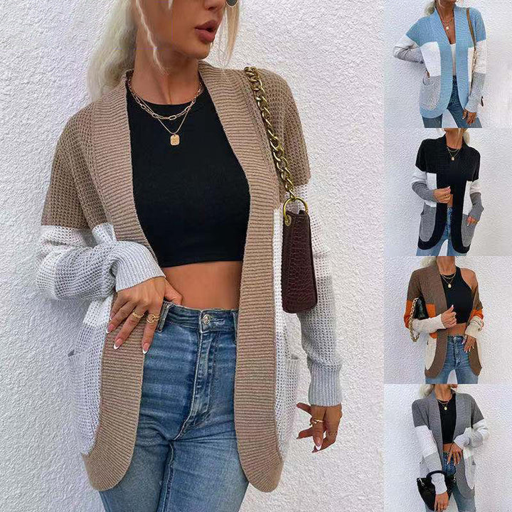 Damen Strickjacke mit modernem Farbblockdesign und praktischen Taschen Drune