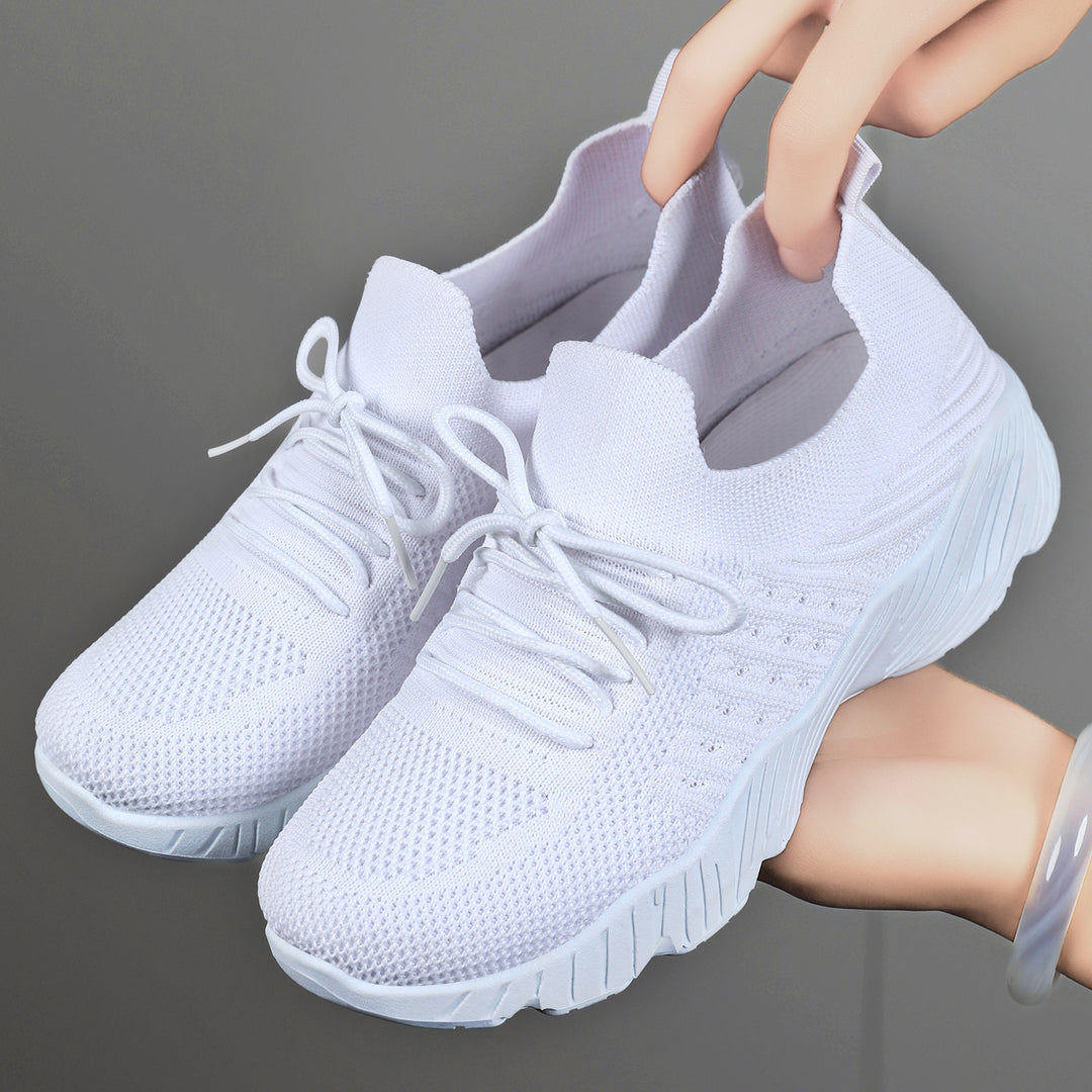 Damen nan nahtloser Strick-Sneaker mit elastischem Einstieg, gepolsterter EVA-Keilsohle und Zuglasche Drune