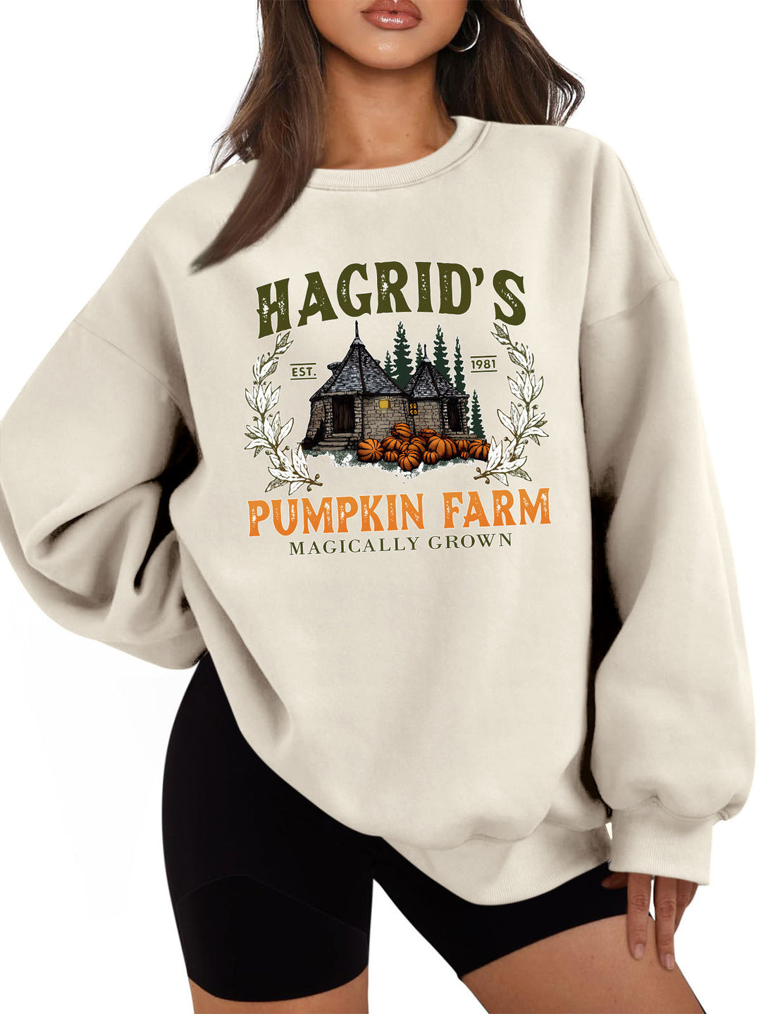 Damen Sweatshirt mit gemütlichem Rundhalsausschnitt und herbstlichem Kürbis-Motiv Drune