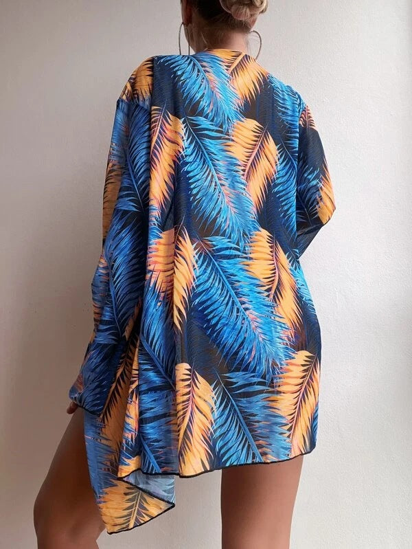 Damen Bandeau-Bikini mit floralem Design und passendem Kimono Drune