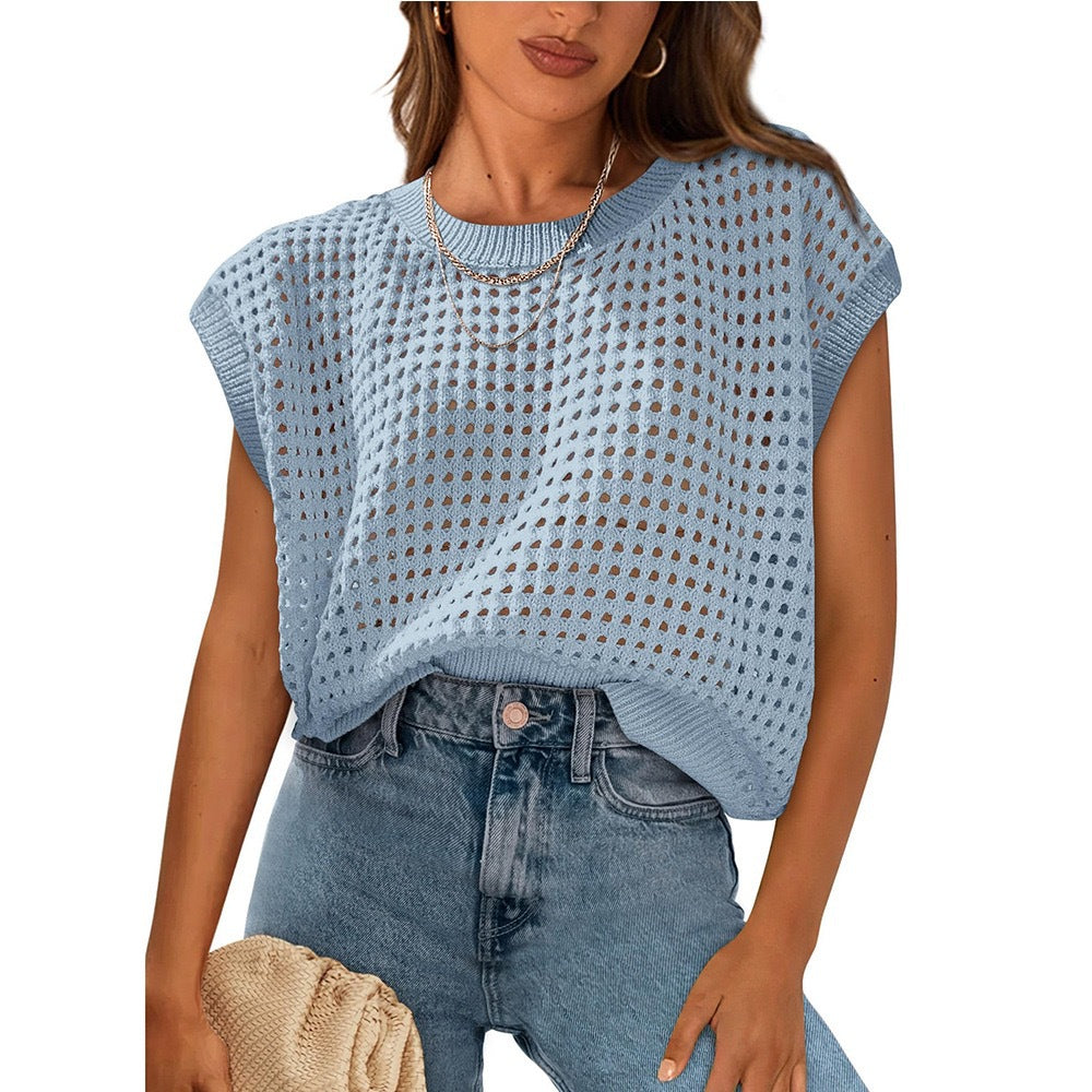 Damen lässiges Stricktop mit luftiger Lochstruktur Drune