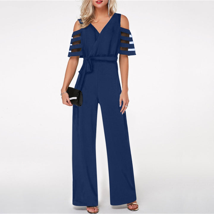 Damen Eleganter Jumpsuit mit transparenten Ärmel-Details und Taillengürtel Drune