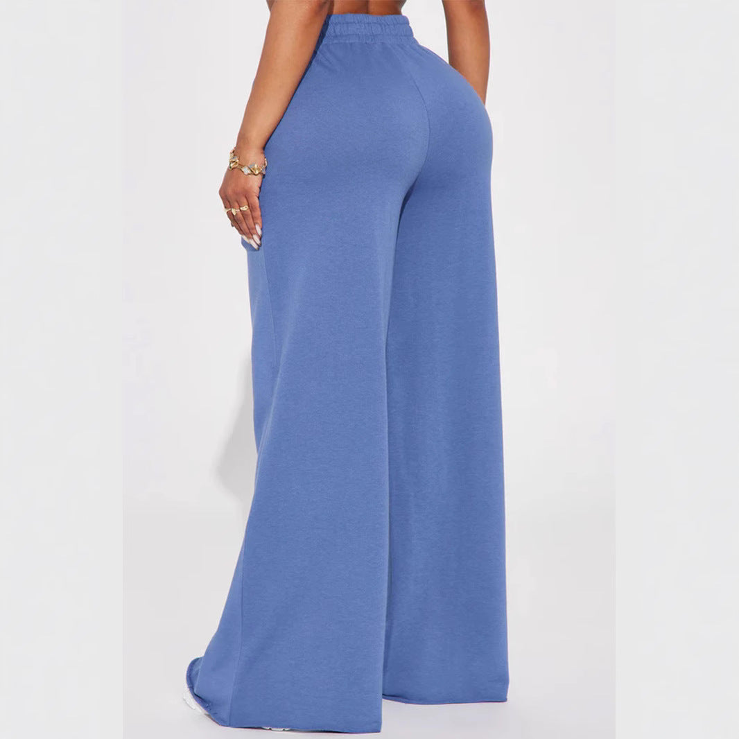 Damen nan weite Highwaist Palazzo-Loungehose mit doppelt gerafftem Komfortbund und fließender Wide‑Leg-Silhouette Drune