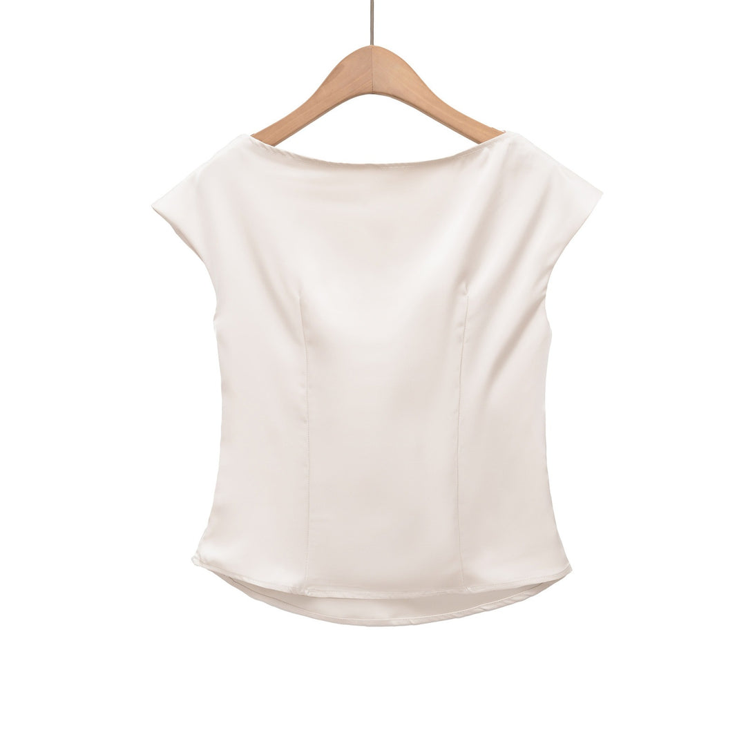 Damen elegante Satinbluse mit raffiniertem Wasserfall-Ausschnitt Drune