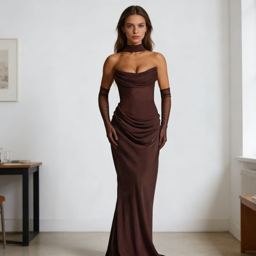 Damen Elegantes schulterfreies Maxikleid mit verführerischem Rüschendetail Drune