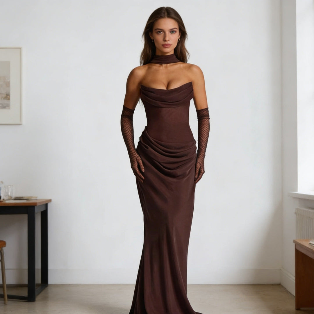 Damen Elegantes schulterfreies Maxikleid mit verführerischem Rüschendetail Drune
