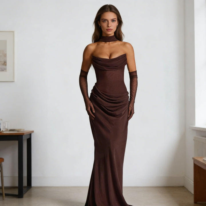 Damen Elegantes schulterfreies Maxikleid mit verführerischem Rüschendetail Drune