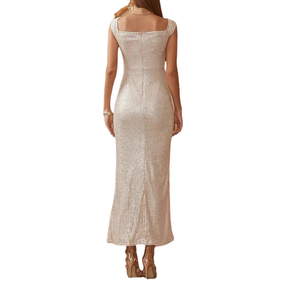 Damen Glamouröses Abendkleid mit funkelnden Pailletten und hohem Schlitz Drune