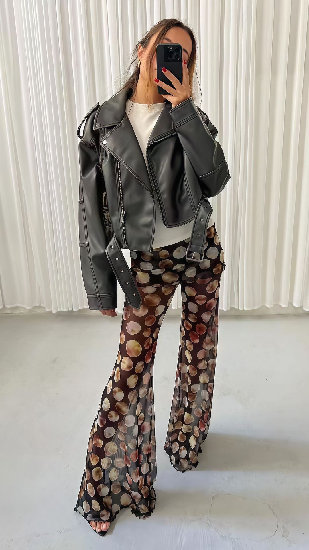 Damen Lässige Kunstlederjacke mit modischem Schnitt Drune