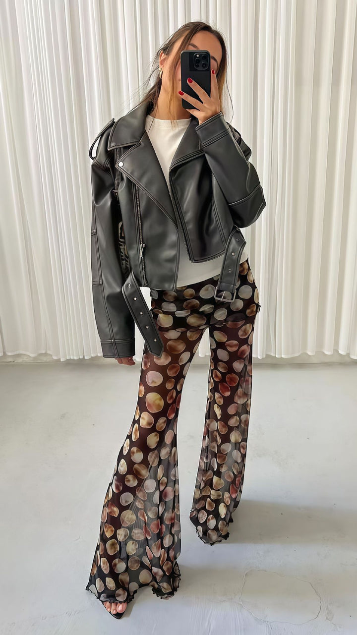 Damen Lässige Kunstlederjacke mit modischem Schnitt Drune