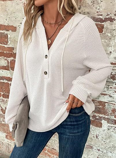 Damen lässiger Hoodie mit Knopfdetails und weit geschnittenen Ärmeln Drune