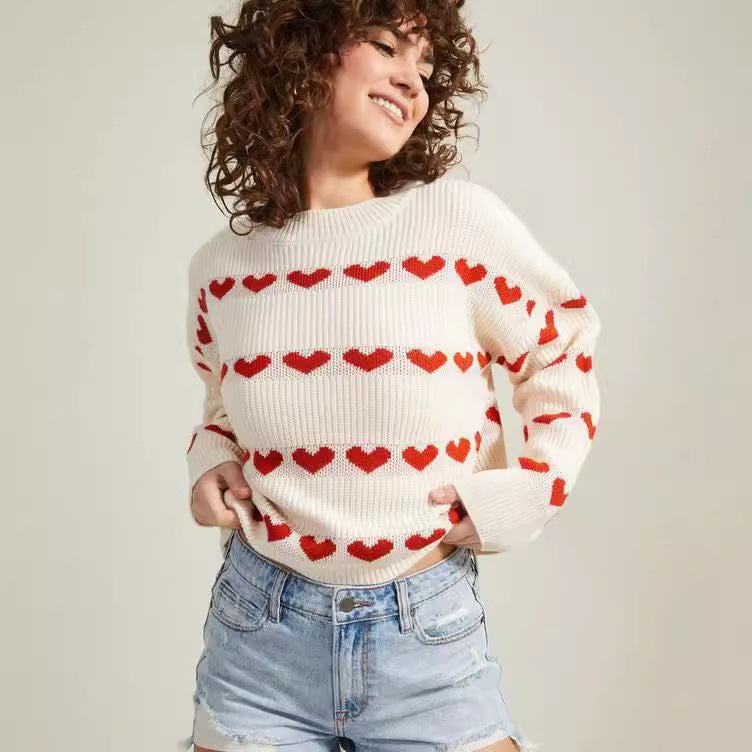 Damen gemütlicher Pullover mit Herzmuster Drune