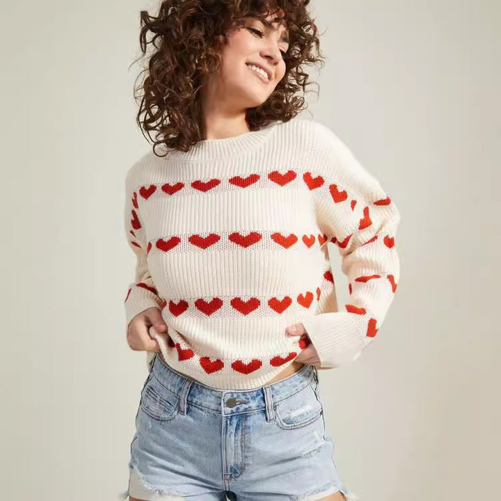 Damen gemütlicher Pullover mit Herzmuster Drune