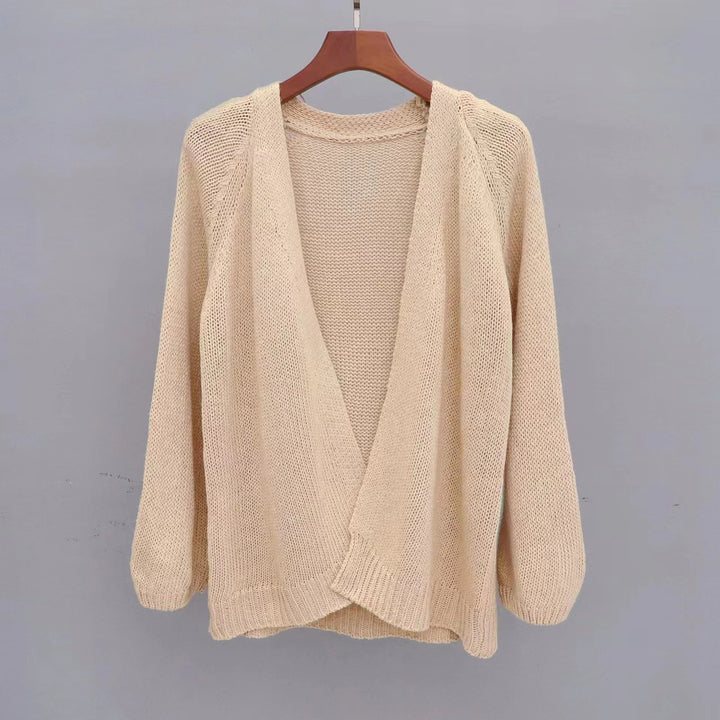 Damen lässige Strickjacke mit offenem Design und luftiger Maschenstruktur Drune