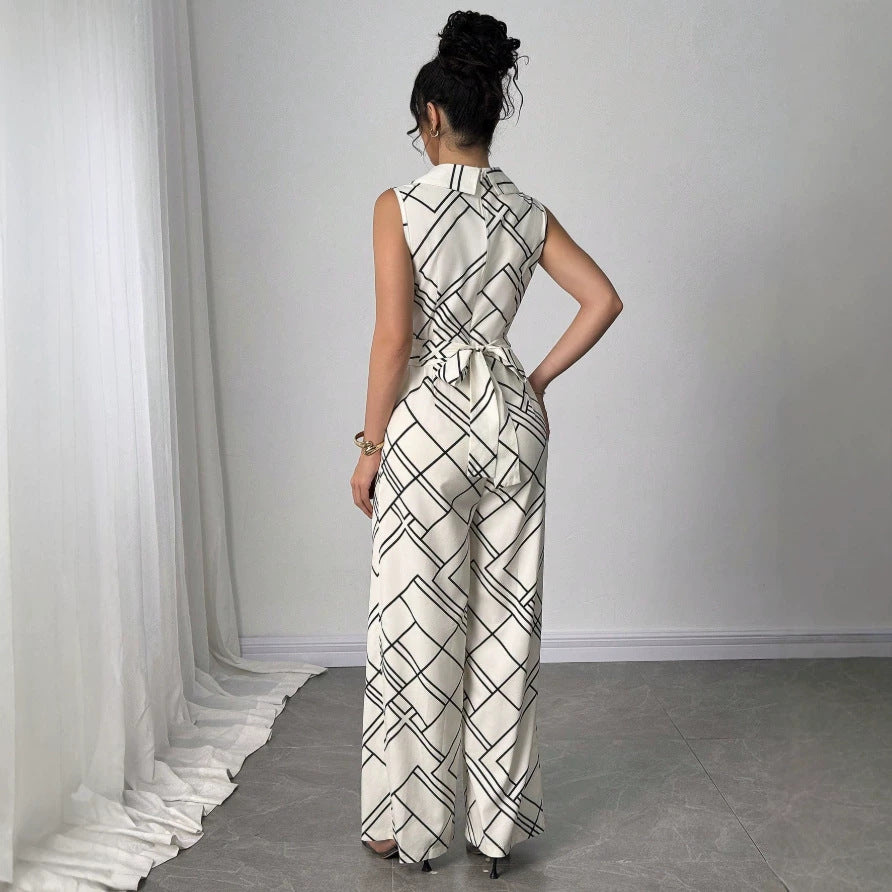 Damen Eleganter Jumpsuit mit geometrischem Muster und taillierter Passform Drune