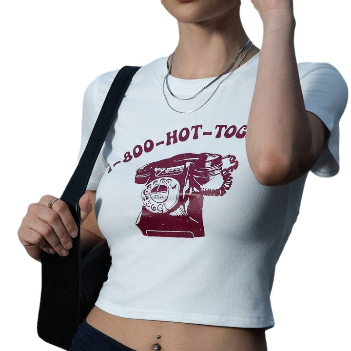 Damen Crop-T-Shirt mit kreativem Telefon-Design Drune