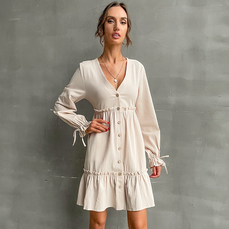 Damen Wickelkleid mit eleganten Rüschendetails und Knopfverschluss Drune