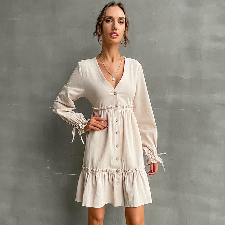 Damen Wickelkleid mit eleganten Rüschendetails und Knopfverschluss Drune