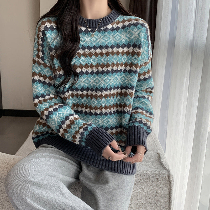 Damen Pullover mit geometrischem Norwegermuster und Lockere Passform Drune