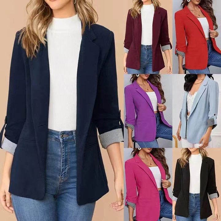 Damen stilvolle und vielseitige Blazerjacke mit umgeschlagenen Ärmeln Drune