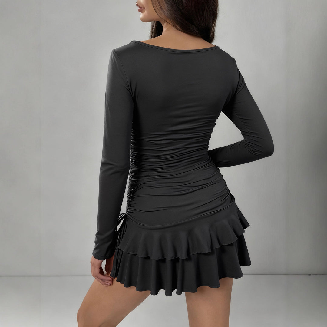 Damen Figurbetontes Minikleid mit Rüschendetails und seitlichen Bindebändern Drune