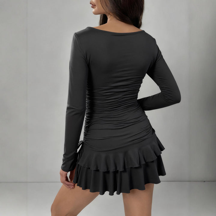 Damen Figurbetontes Minikleid mit Rüschendetails und seitlichen Bindebändern Drune
