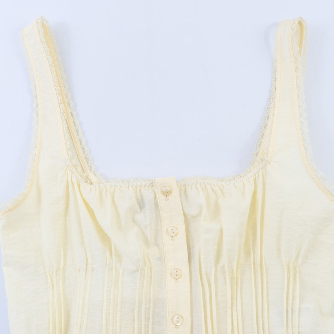 Damen-Crop-Top mit feinen Falten und Zierknöpfen Drune
