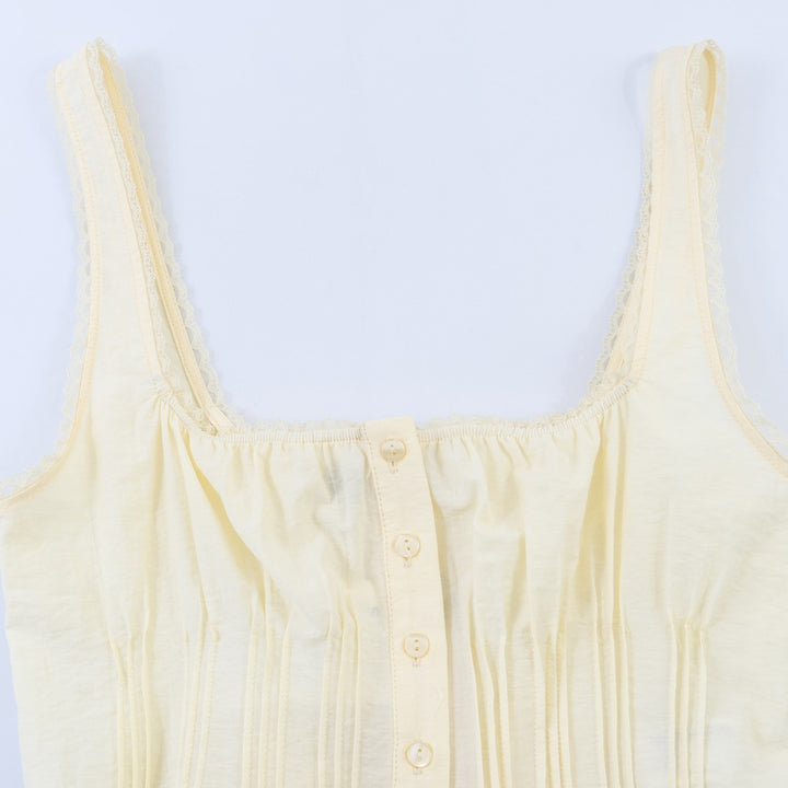 Damen-Crop-Top mit feinen Falten und Zierknöpfen Drune
