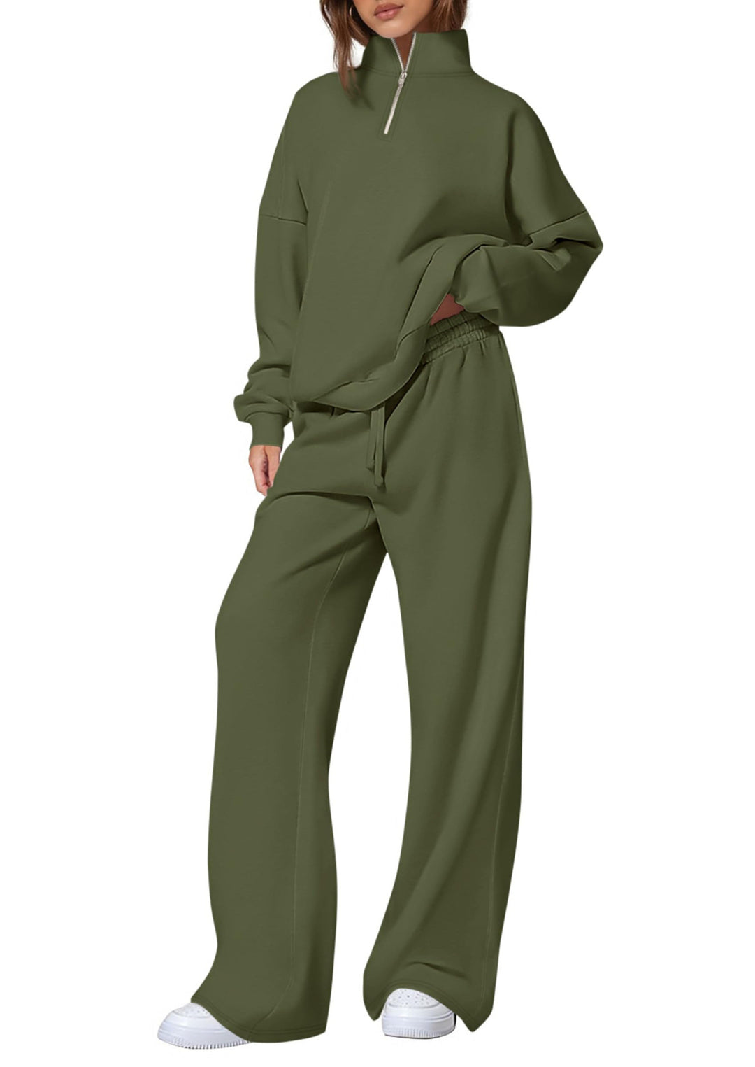Damen nan oversized Jogginganzug mit Stehkragen halbem Reißverschluss und weitem Bein Drune
