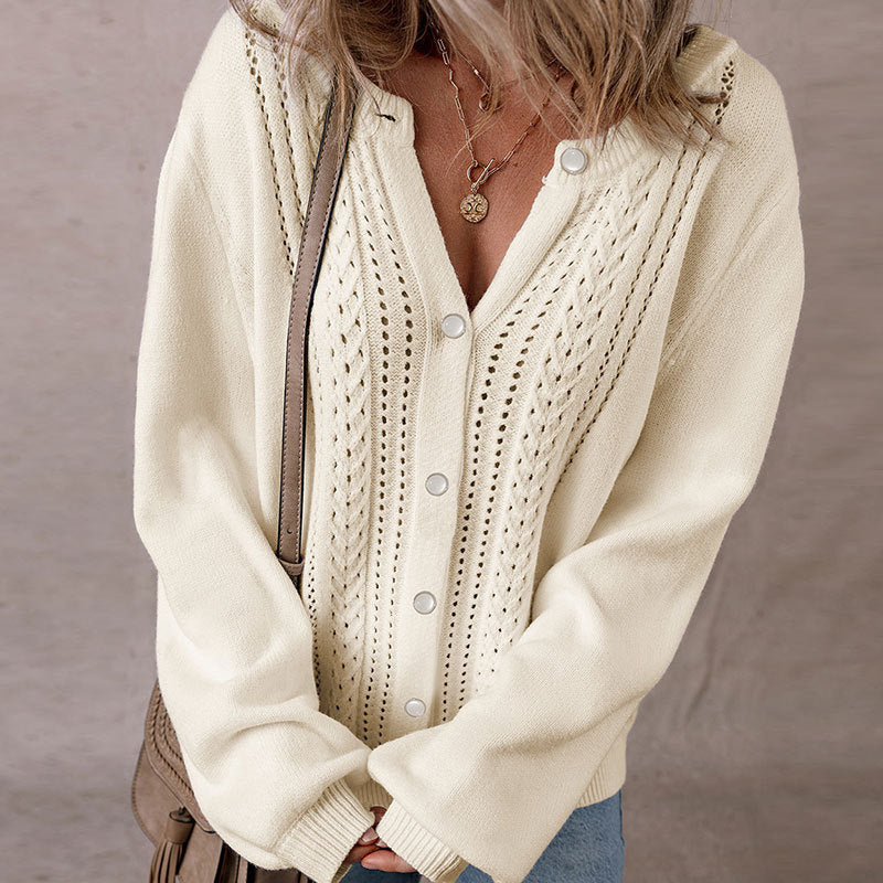 Damen Strickjacke mit dekorativer Lochmusterung und Knopfverschluss Drune