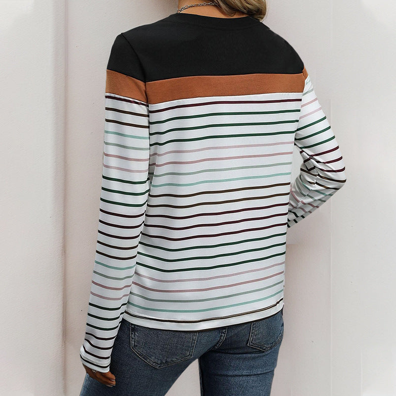 Damen lässiges Langarmshirt mit modischem Streifenmuster Drune
