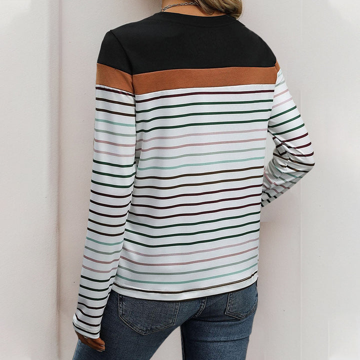 Damen lässiges Langarmshirt mit modischem Streifenmuster Drune