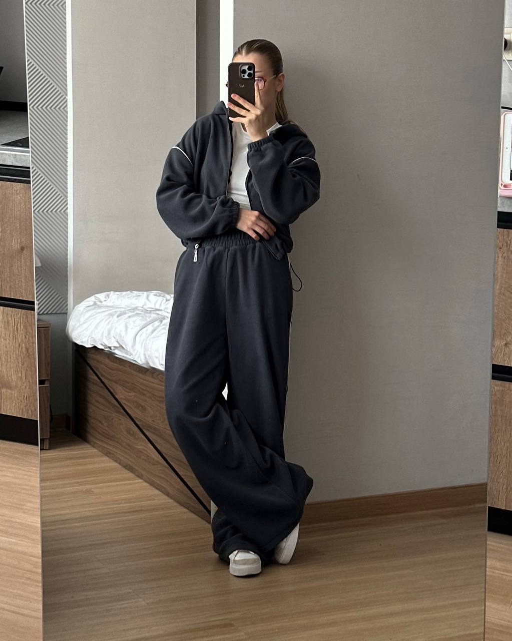 Damen gemütliches Fleece-Set mit Kapuze und weitem Schnitt Drune
