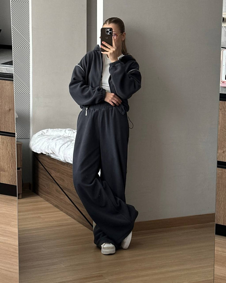Damen gemütliches Fleece-Set mit Kapuze und weitem Schnitt Drune