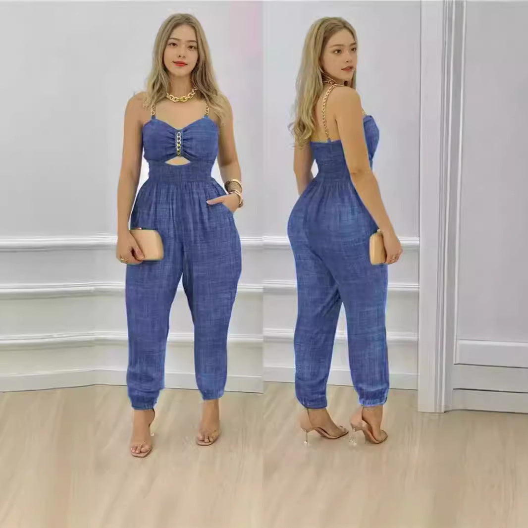 Damen Modischer Jumpsuit mit Cut-Out und dünnen Trägern Drune