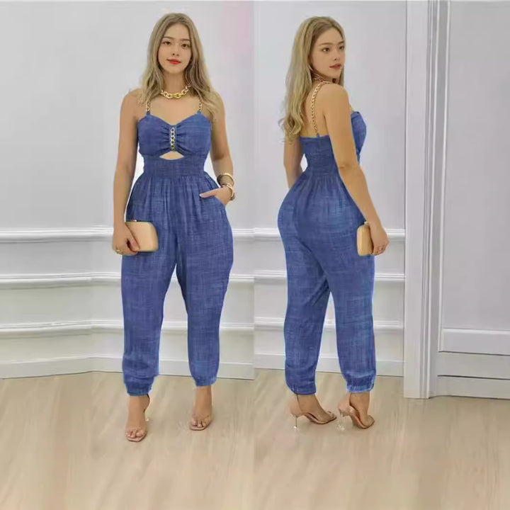 Damen Modischer Jumpsuit mit Cut-Out und dünnen Trägern Drune