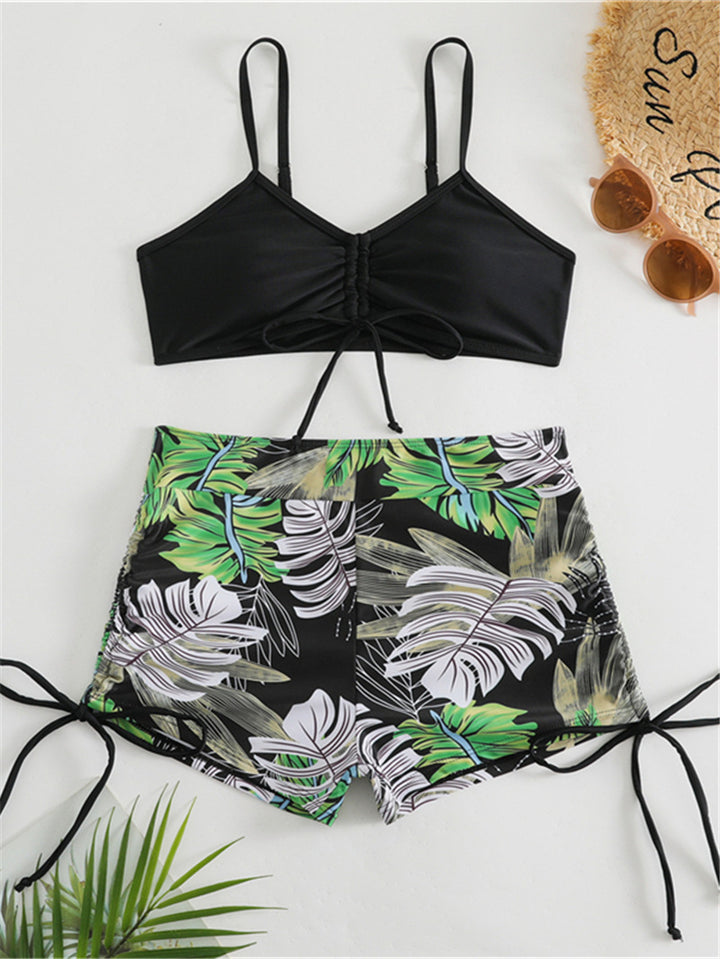 Damen Bikini-Set mit rüschenverziertem Oberteil und modischen Shorts Drune