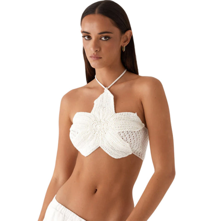 Damen Crop Top mit floralem Häkelmuster Drune