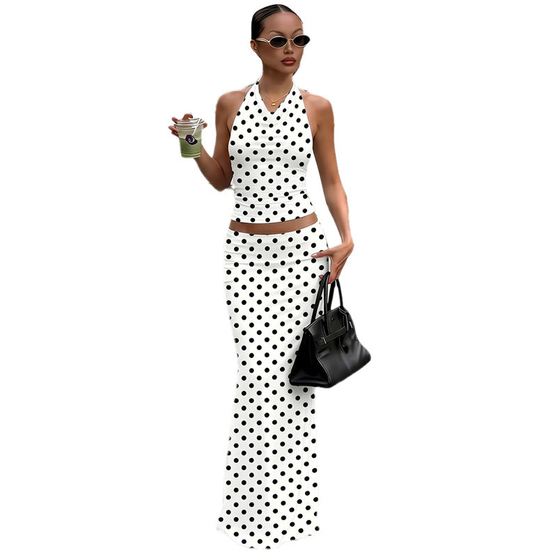 Damen Polka Dots Maxikleid Set Drune