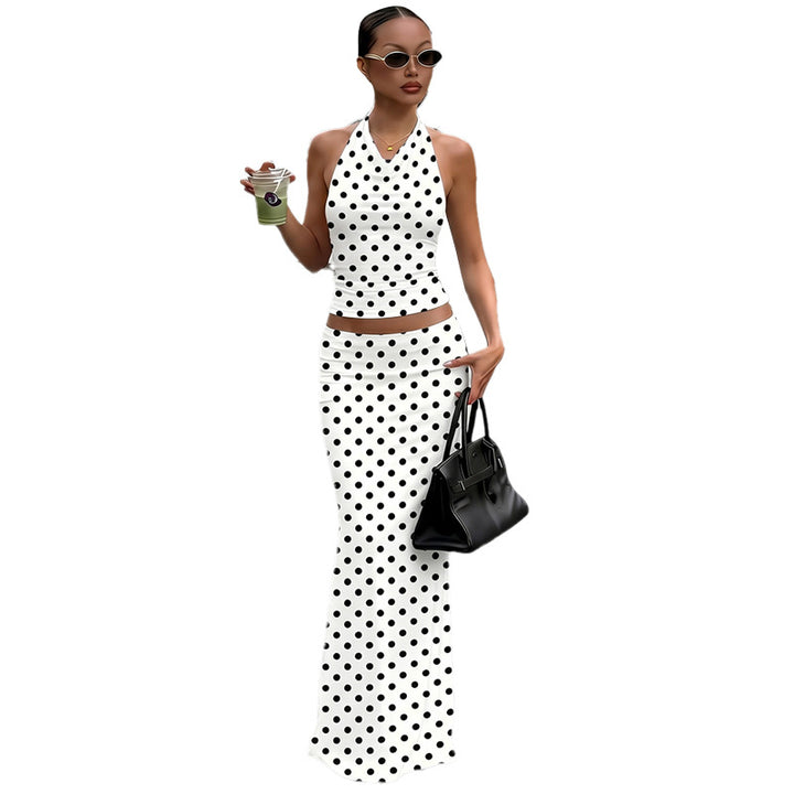Damen Polka Dots Maxikleid Set Drune
