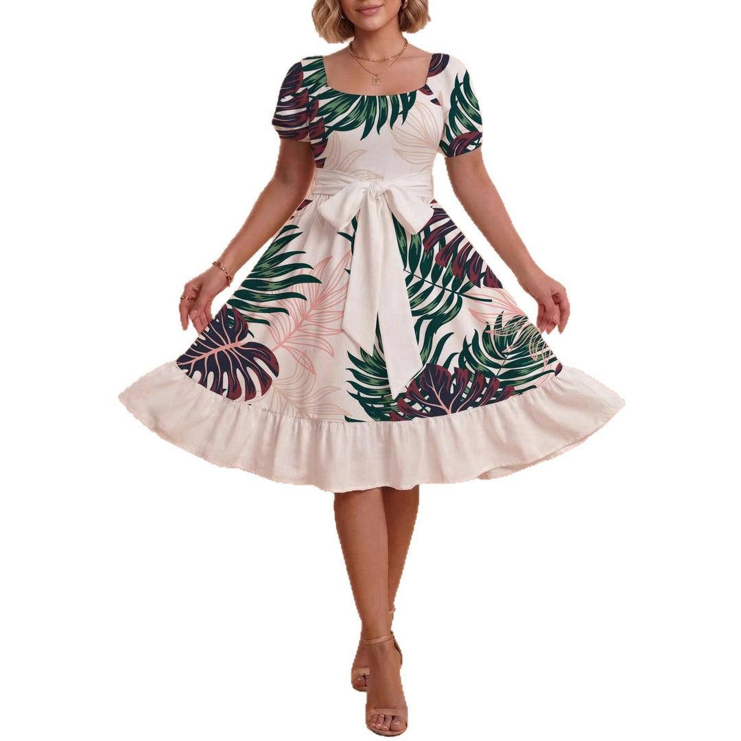 Damen Midikleid mit verspieltem Druck und tailliertem Schnitt Drune