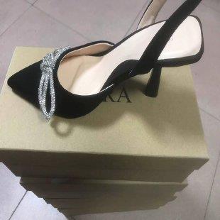 Damen nan elegante Slingback-Pumps mit spitzer Zehenkappe und funkelnder Strassschleife Drune